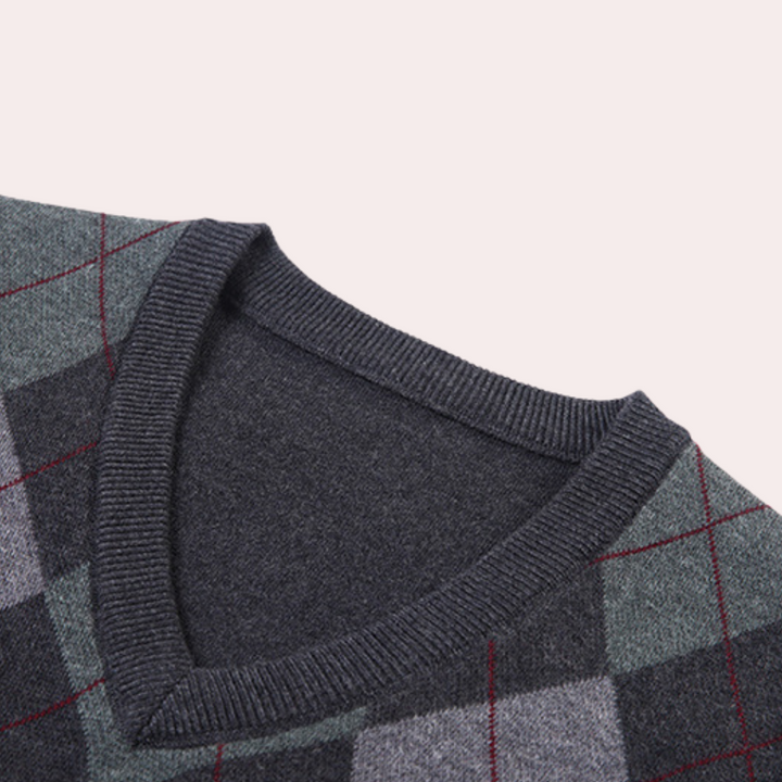 Gentlemen's Spencer with Stylish Argyle Pattern - Felix-Dark gray-S-Nora Luxe