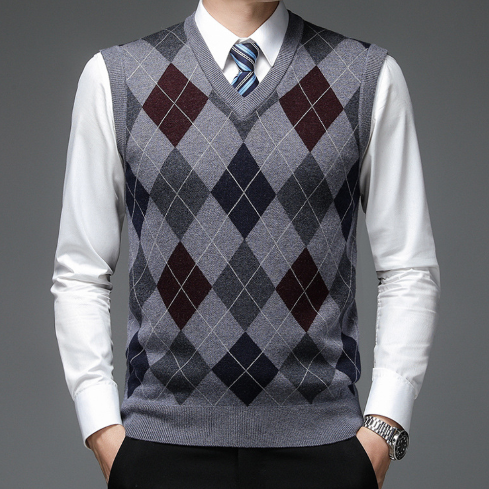 Gentlemen's Spencer with Stylish Argyle Pattern - Felix-Gray-S-Nora Luxe