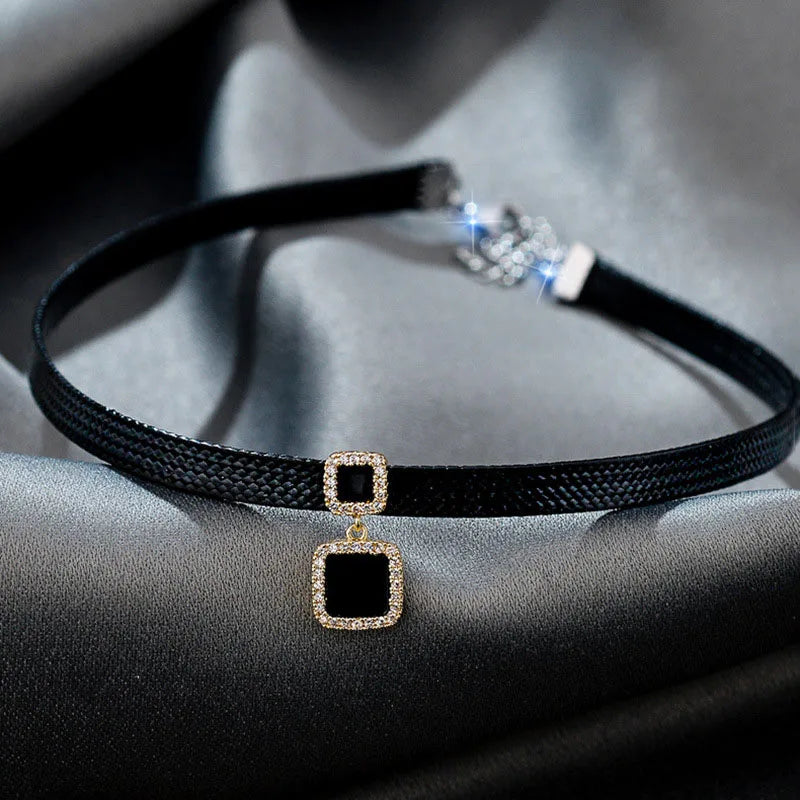 Geometric Crystal Necklace | Elegant Design-BLACK SQUARE-Nora Luxe