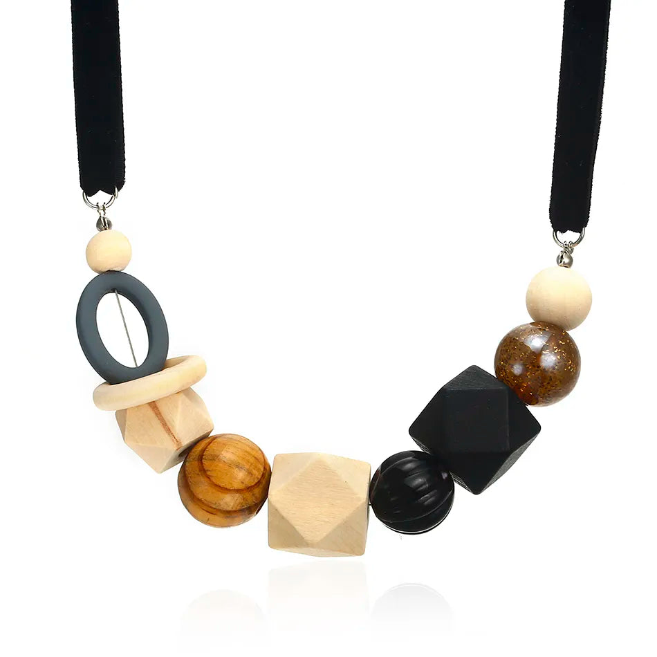 Geometric Pearl Wood Necklace | Modern Design-BLANK-Nora Luxe
