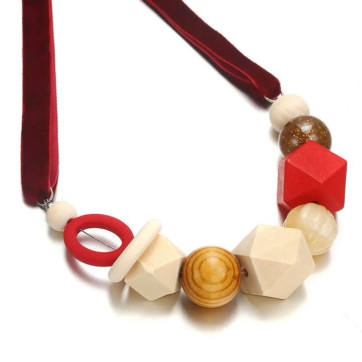 Geometric Pearl Wood Necklace | Modern Design-PURPLE-Nora Luxe