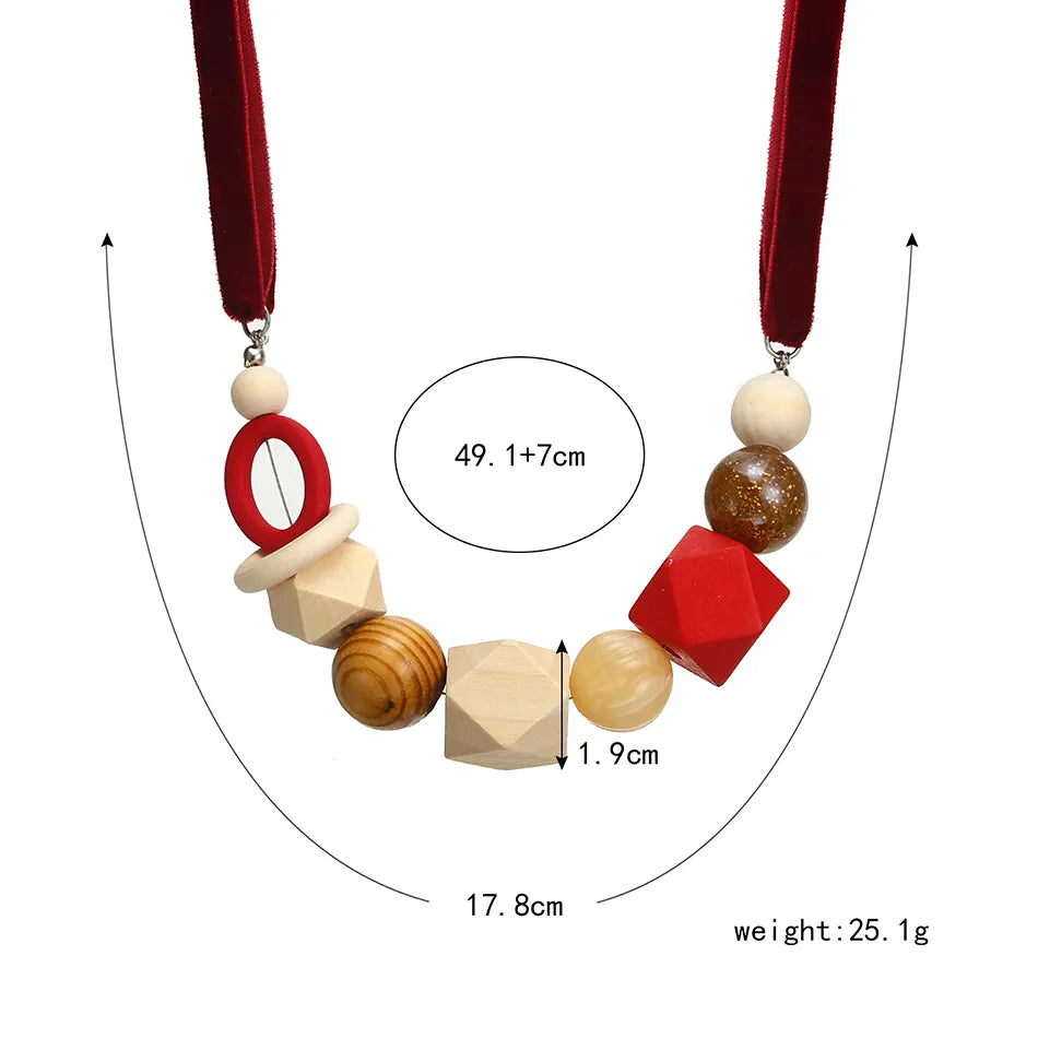 Geometric Pearl Wood Necklace | Modern Design-PURPLE-Nora Luxe