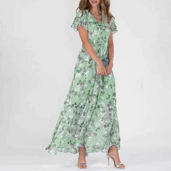 Gina - Stylish Midi Floral Dress-Green-XS-Nora Luxe