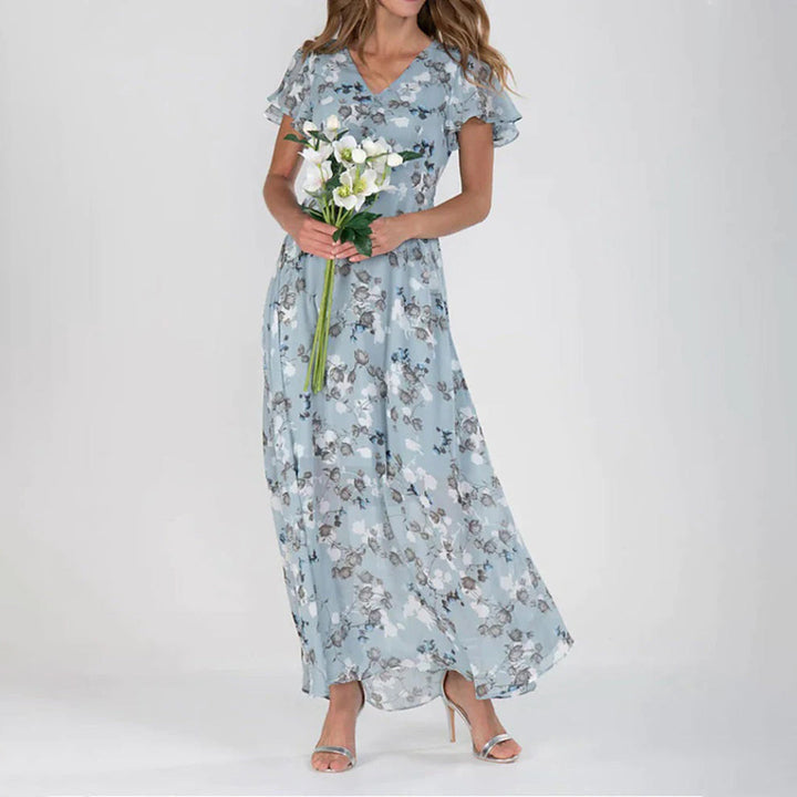 Gina - Stylish Midi Floral Dress-Heavenly blue-XS-Nora Luxe