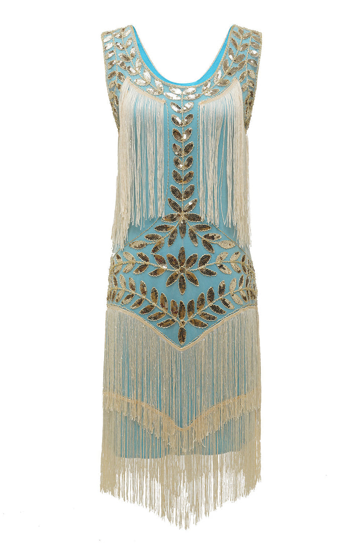 Glamorous Charleston dress from the 1920s - Amelia-Blue Apricot-S-Nora Luxe