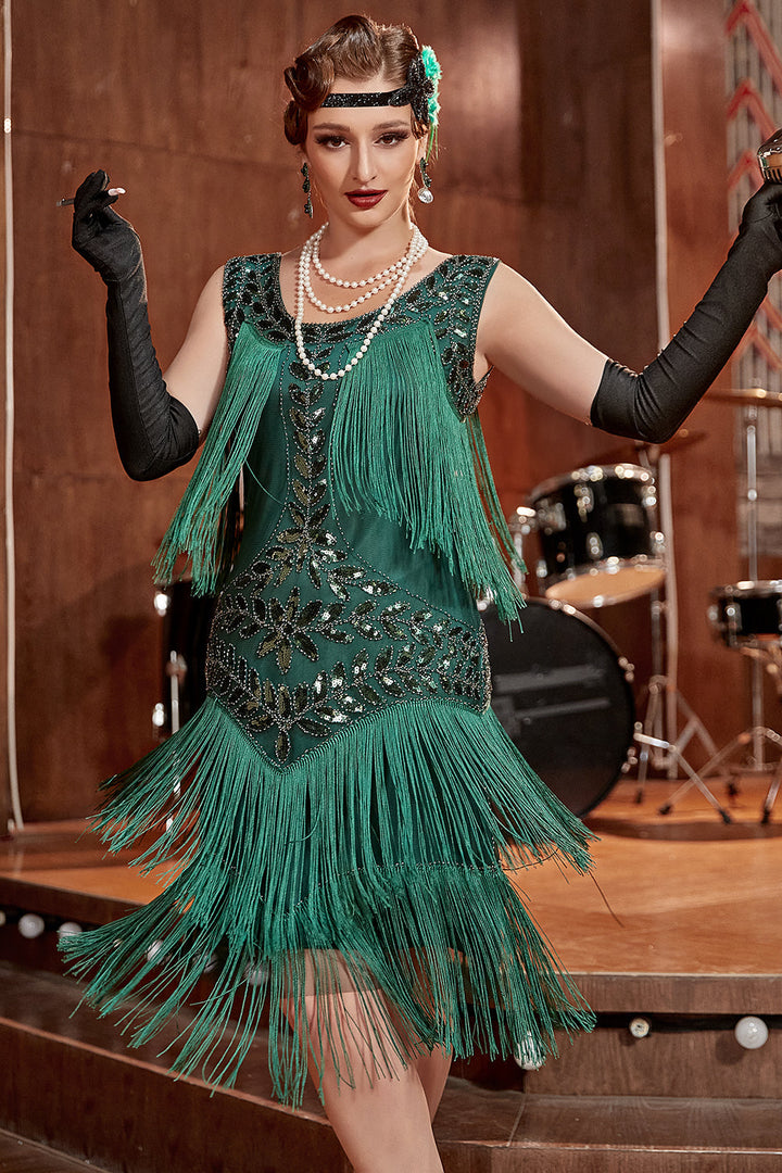 Glamorous Charleston dress from the 1920s - Amelia-Dark green-S-Nora Luxe