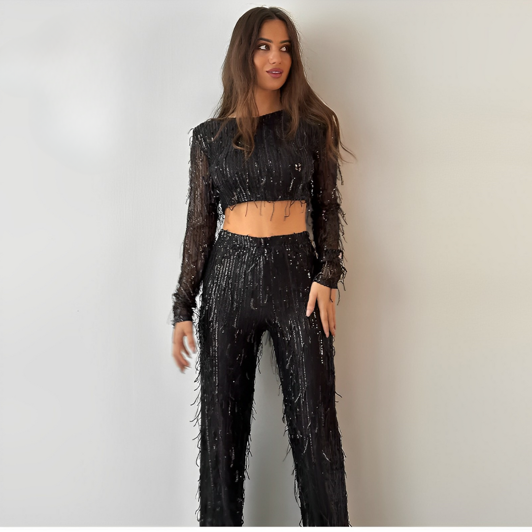Glamorous Sequin Two-Piece for Women – Celina-Black-S-Nora Luxe