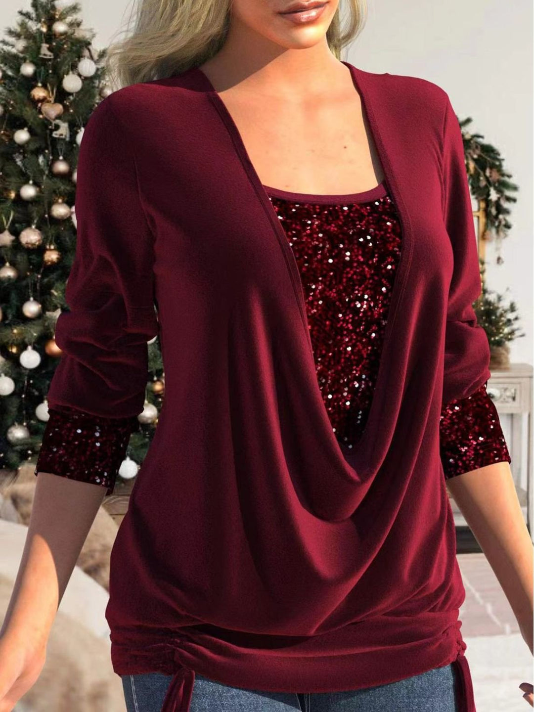 Glamour and Comfortable Sparkle Top - Luna-Red-S-Nora Luxe