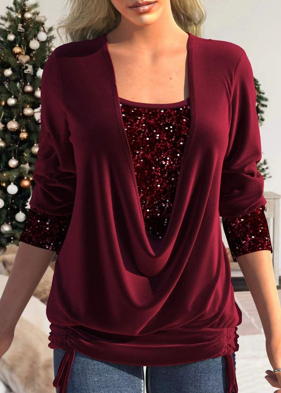 Glamour and Comfortable Sparkle Top - Luna-Red-S-Nora Luxe