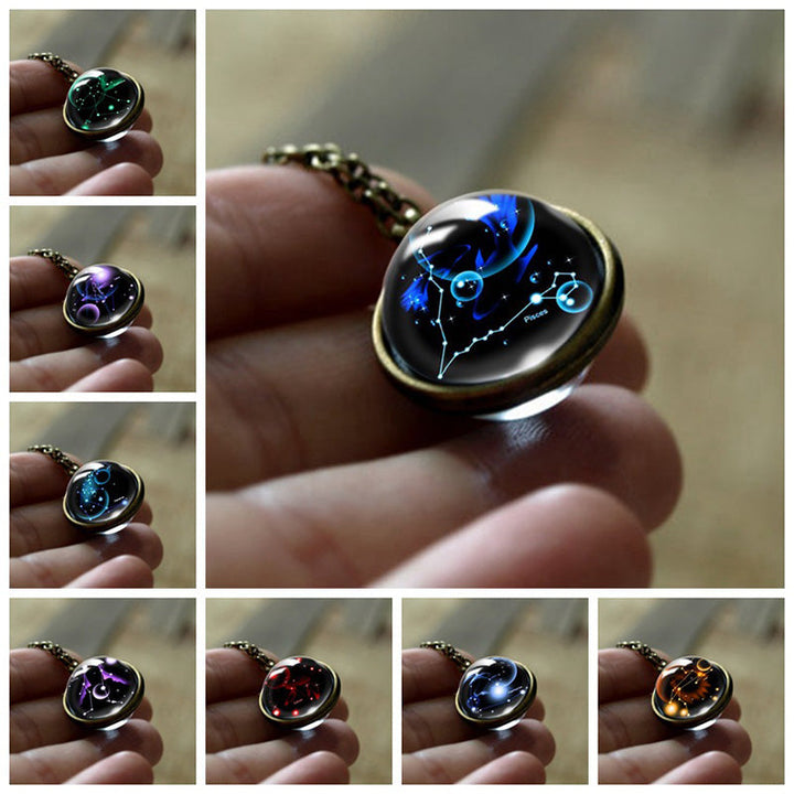 Glass 12 Zodiac Sign Protective Pendant - Sofia-Aquarius-Nora Luxe