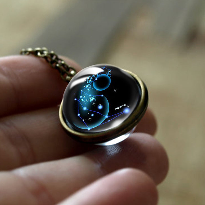 Glass 12 Zodiac Sign Protective Pendant - Sofia-Aquarius-Nora Luxe