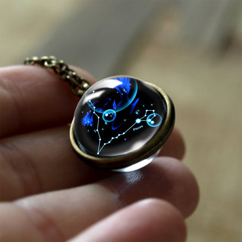 Glass 12 Zodiac Sign Protective Pendant - Sofia-Pisces-Nora Luxe