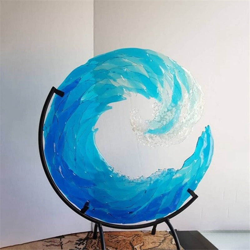 Glass Sculpture of Ocean Wave - AquaWave-Small - 5 in-Nora Luxe