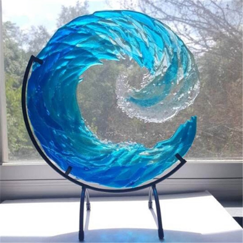 Glass Sculpture of Ocean Wave - AquaWave-Small - 5 in-Nora Luxe
