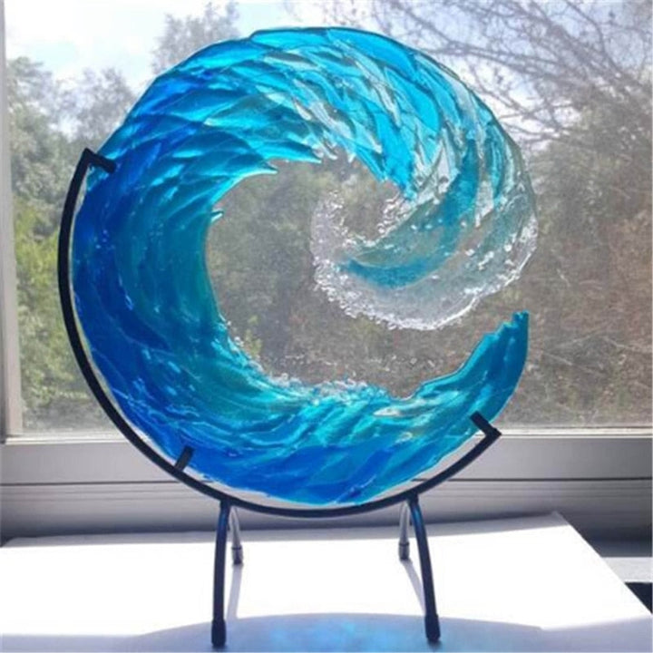Glass Sculpture of Ocean Wave - AquaWave-Small - 5 in-Nora Luxe