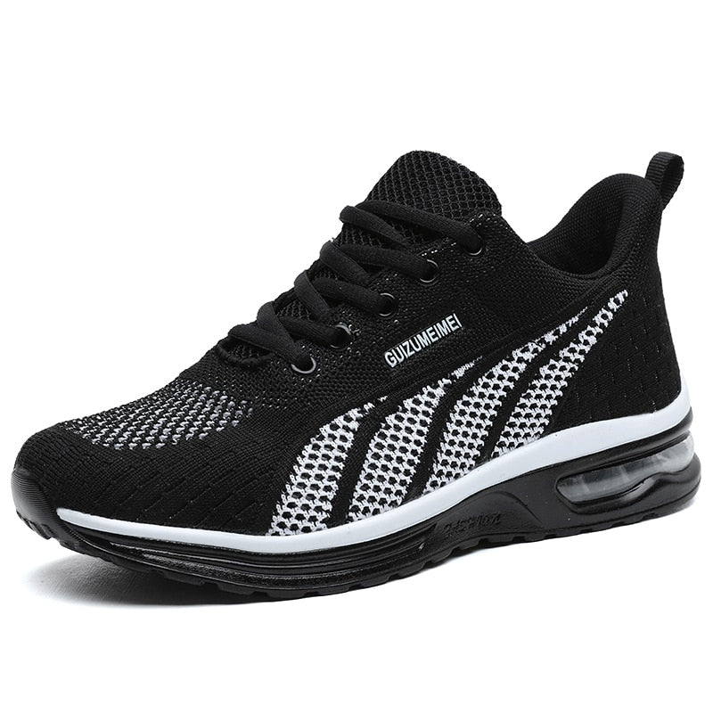 GlideMotion Run | Ergonomic Trainers with Cushioned Heel for Women-Black and white-4.5-Nora Luxe