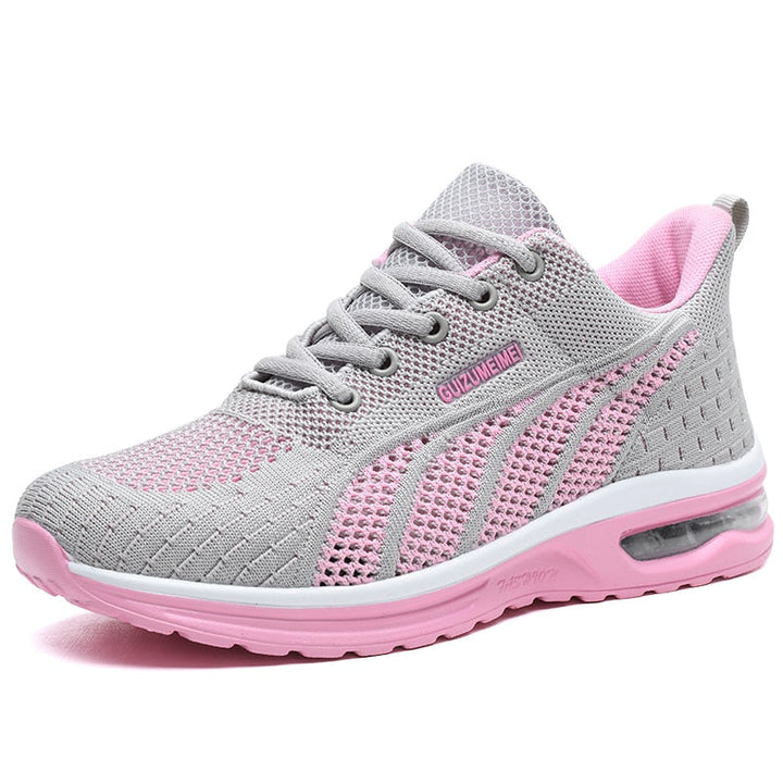 GlideMotion Run | Ergonomic Trainers with Cushioned Heel for Women-Grey-pink-4.5-Nora Luxe