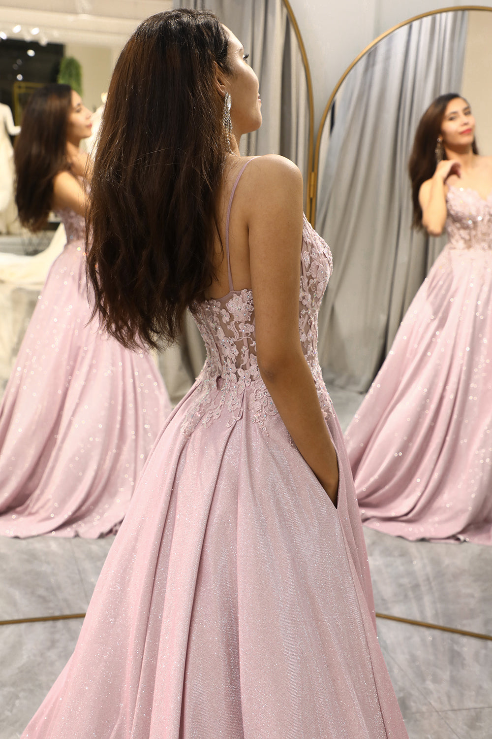 Glistening Blush A-Line Ballgown - Clara-Blush Pink-0-Nora Luxe