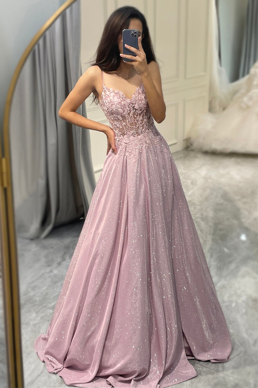 Glistening Blush A-Line Ballgown - Clara-Blush Pink-0-Nora Luxe