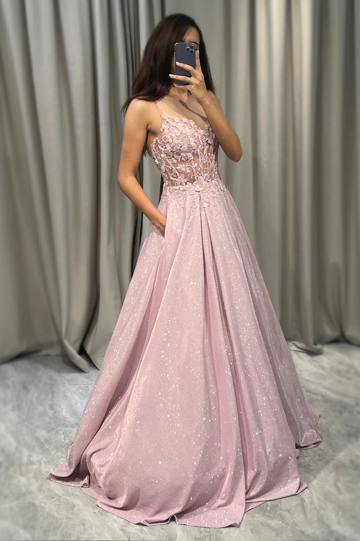 Glistening Blush A-Line Ballgown - Clara-Blush Pink-0-Nora Luxe