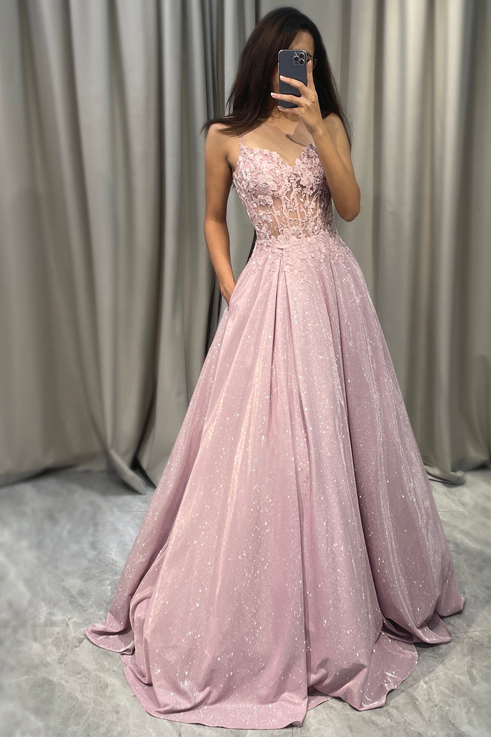 Glistening Blush A-Line Ballgown - Clara-Blush Pink-0-Nora Luxe