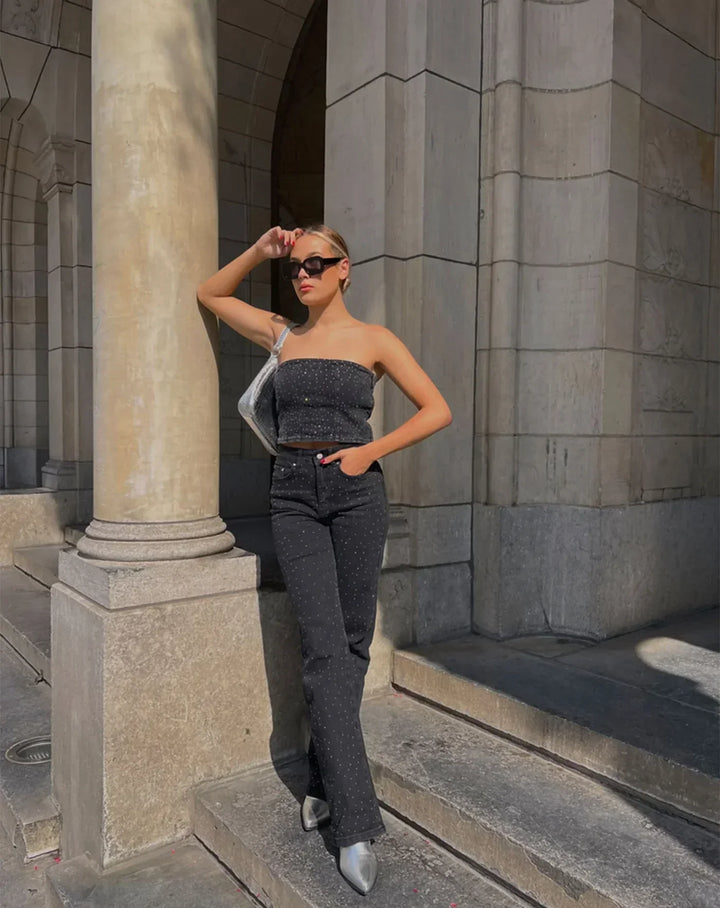 Glitter Ladies Jeans - Luminara-Light Blue Striped-S-Nora Luxe