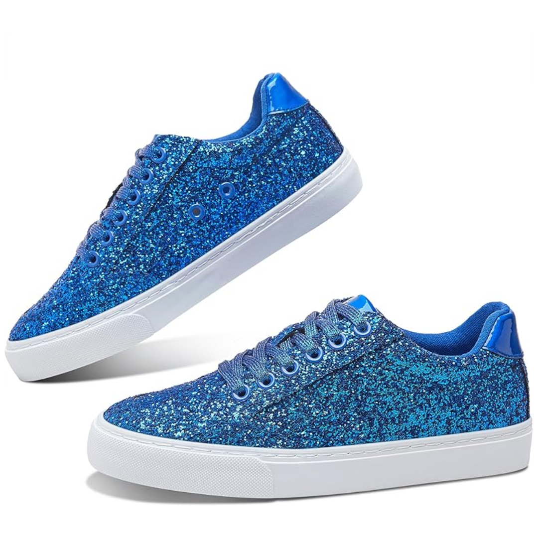 Glitter Sparkly Lace-up Sneakers - Anna-Blue-3.0-Nora Luxe