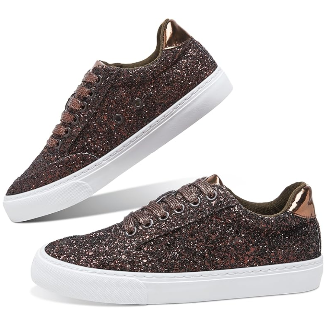 Glitter Sparkly Lace-up Sneakers - Anna-Brown-3.0-Nora Luxe