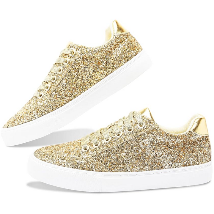 Glitter Sparkly Lace-up Sneakers - Anna-Gold-3.0-Nora Luxe