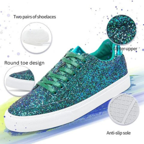 Glitter Sparkly Lace-up Sneakers - Anna-Gold-3.0-Nora Luxe