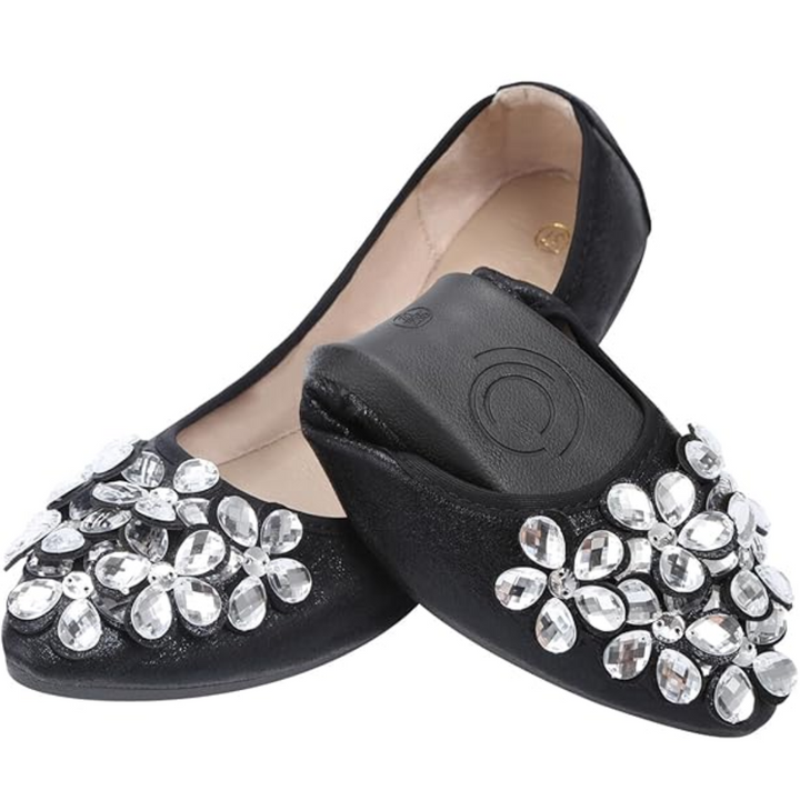 Glittering Rhinestone Ballerina Flats - Yelena-Black-3.0-Nora Luxe