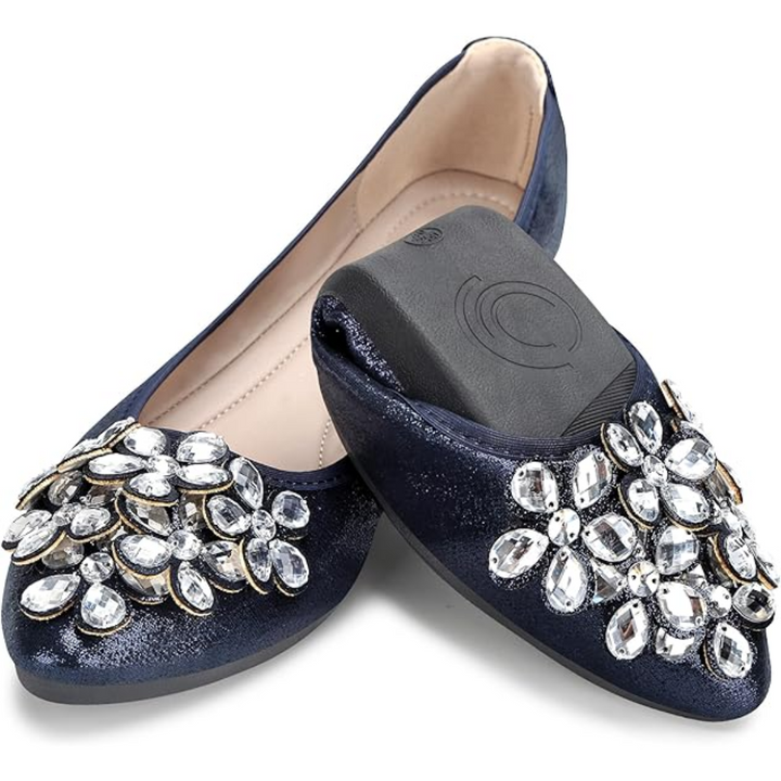 Glittering Rhinestone Ballerina Flats - Yelena-Blue-3.0-Nora Luxe