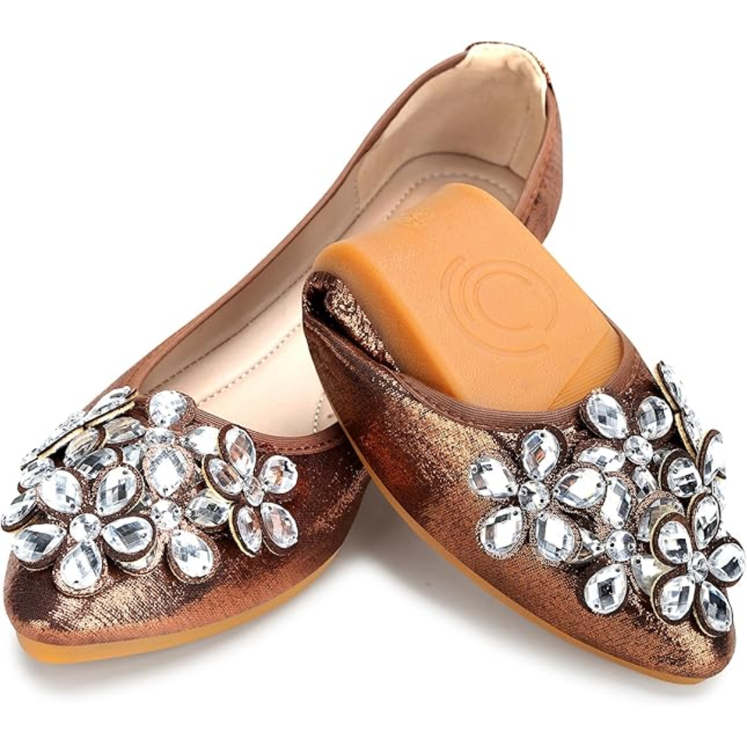 Glittering Rhinestone Ballerina Flats - Yelena-Brown-3.0-Nora Luxe