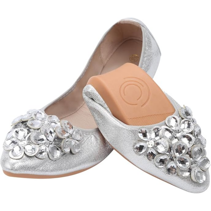 Glittering Rhinestone Ballerina Flats - Yelena-Silver-3.0-Nora Luxe