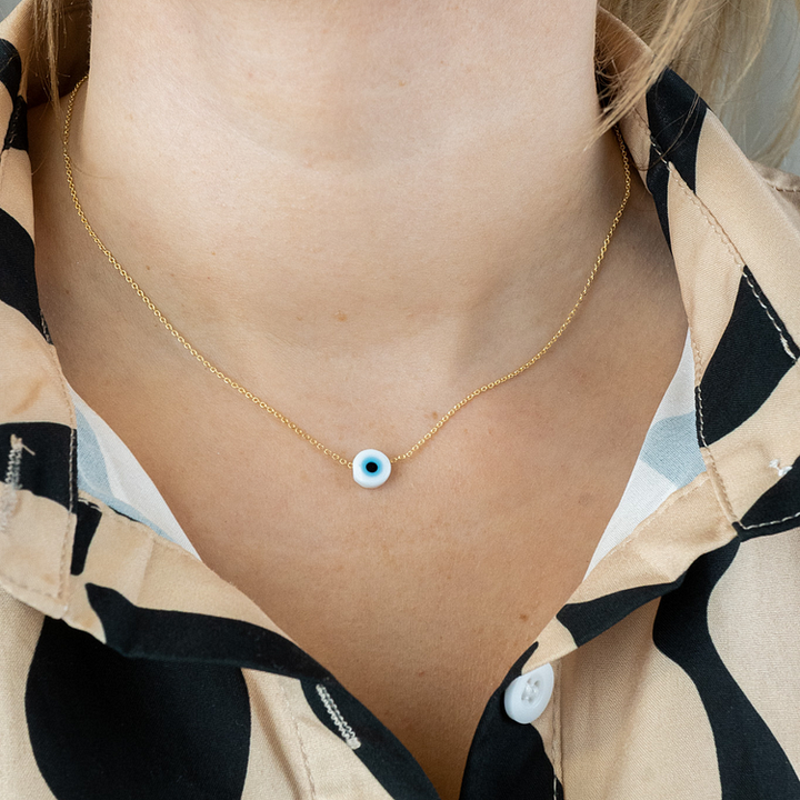 Glossy Nazar Necklace - Amira-White-Gold-Nora Luxe