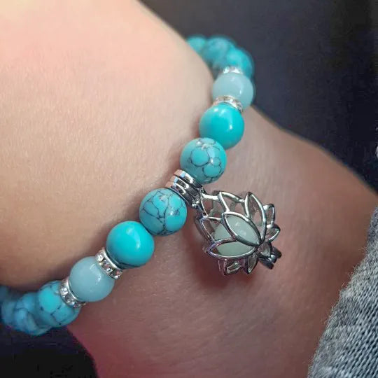 Glow-in-the-Dark Lotus Bracelet | Elegant Women's Jewellery-Blue-Aqua-Nora Luxe