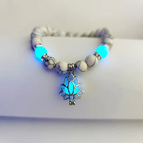 Glow-in-the-Dark Lotus Bracelet | Elegant Women's Jewellery-White-Aqua-Nora Luxe