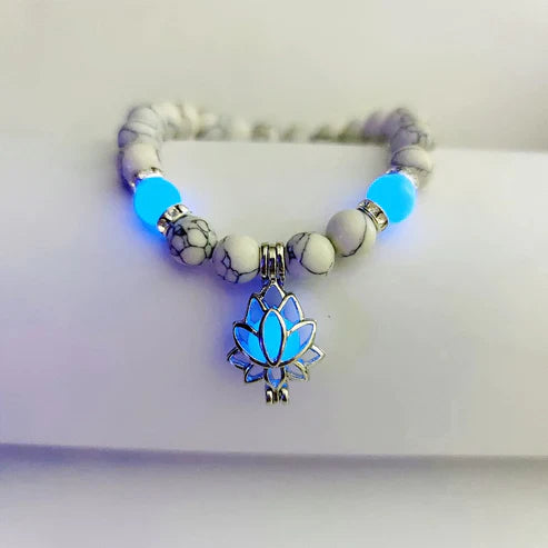 Glow-in-the-Dark Lotus Bracelet | Elegant Women's Jewellery-White-Blue-Nora Luxe