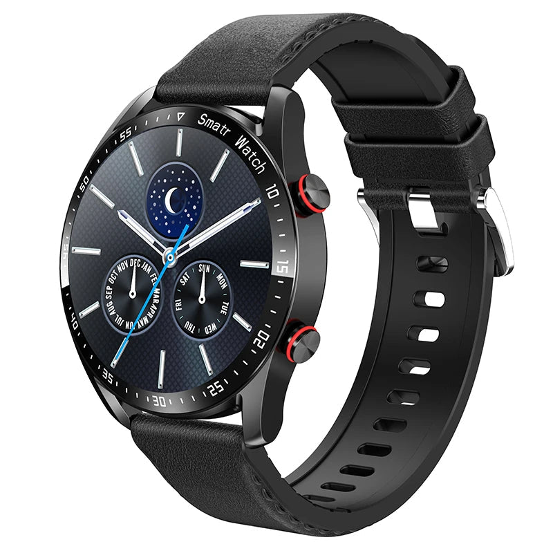 Glucose meter and Health Monitor in one watch - GlucoseGuard-Black Leather-Nora Luxe