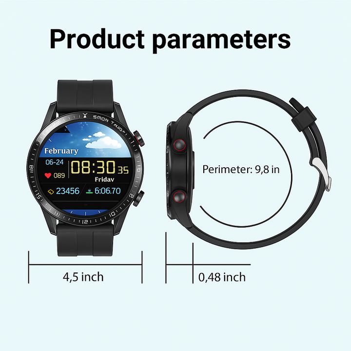 Glucose meter and Health Monitor in one watch - GlucoseGuard-Black Steel-Nora Luxe