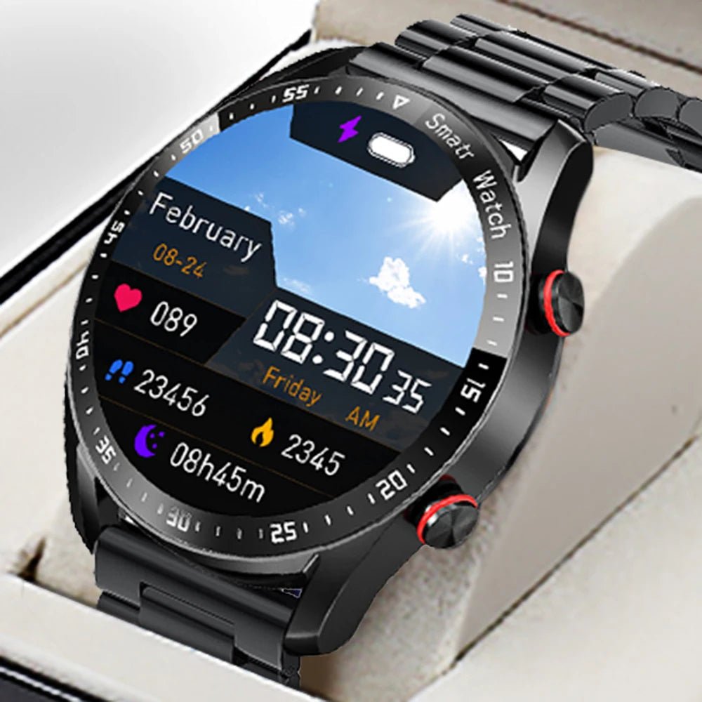 Glucose meter and Health Monitor in one watch - GlucoseGuard-Black Steel-Nora Luxe