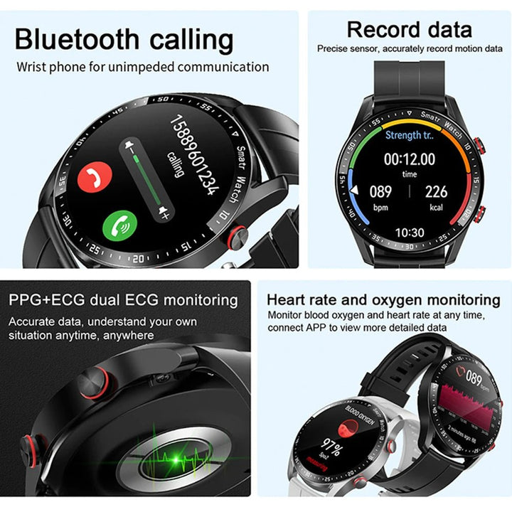 Glucose meter and Health Monitor in one watch - GlucoseGuard-Black Steel-Nora Luxe