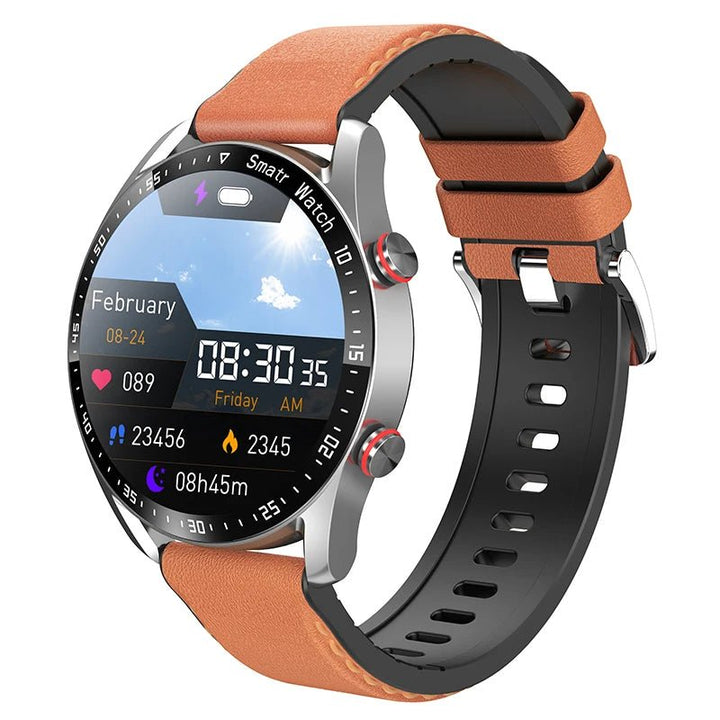 Glucose meter and Health Monitor in one watch - GlucoseGuard-Silver Leather-Nora Luxe