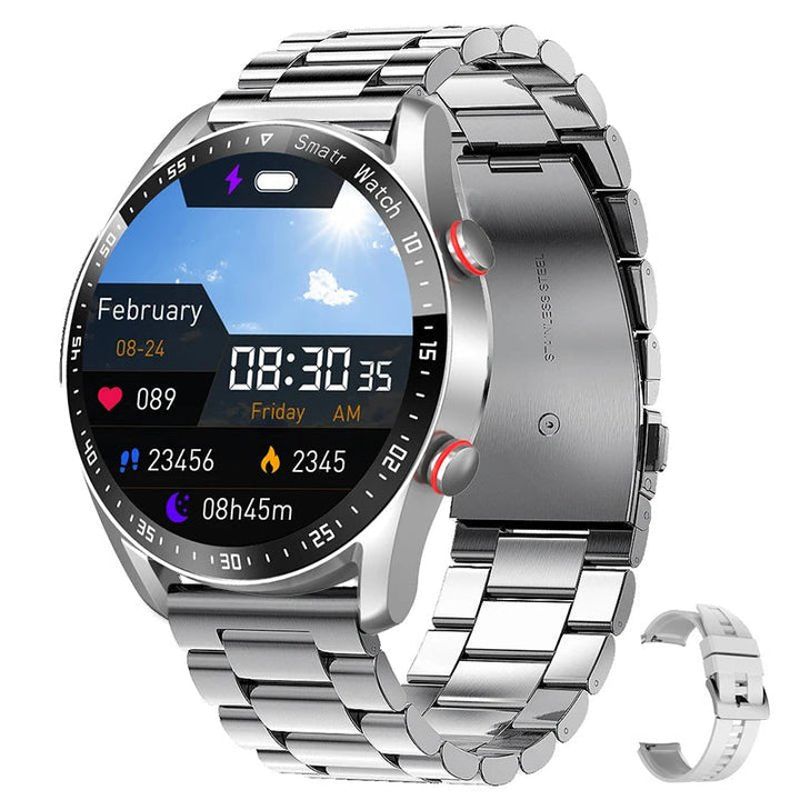 Glucose meter and Health Monitor in one watch - GlucoseGuard-Silver Steel-Nora Luxe