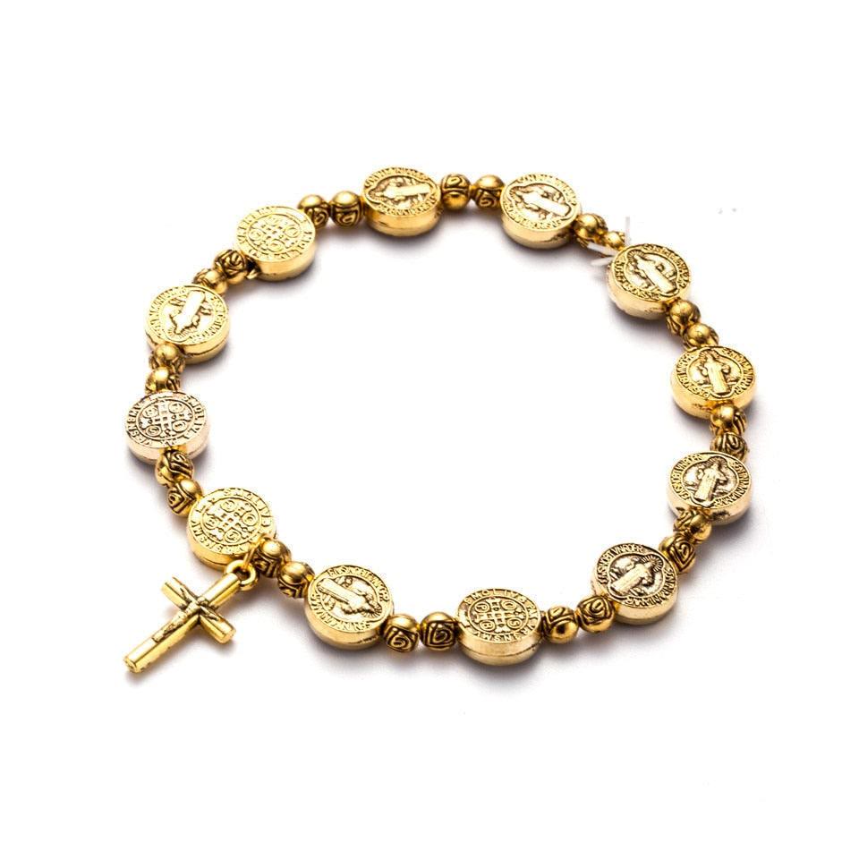 Gold and Silver Coloured Christian Cross Bracelet - Solana-Gold-Nora Luxe