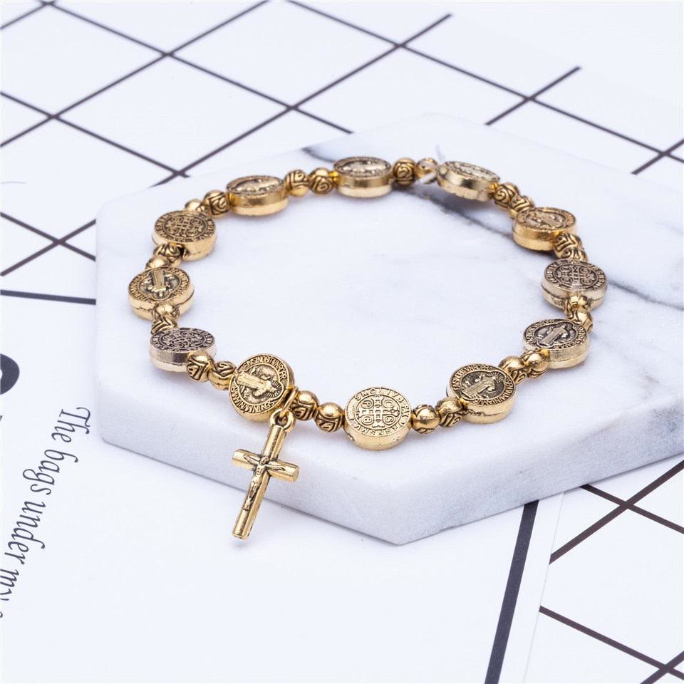 Gold and Silver Coloured Christian Cross Bracelet - Solana-Gold-Nora Luxe