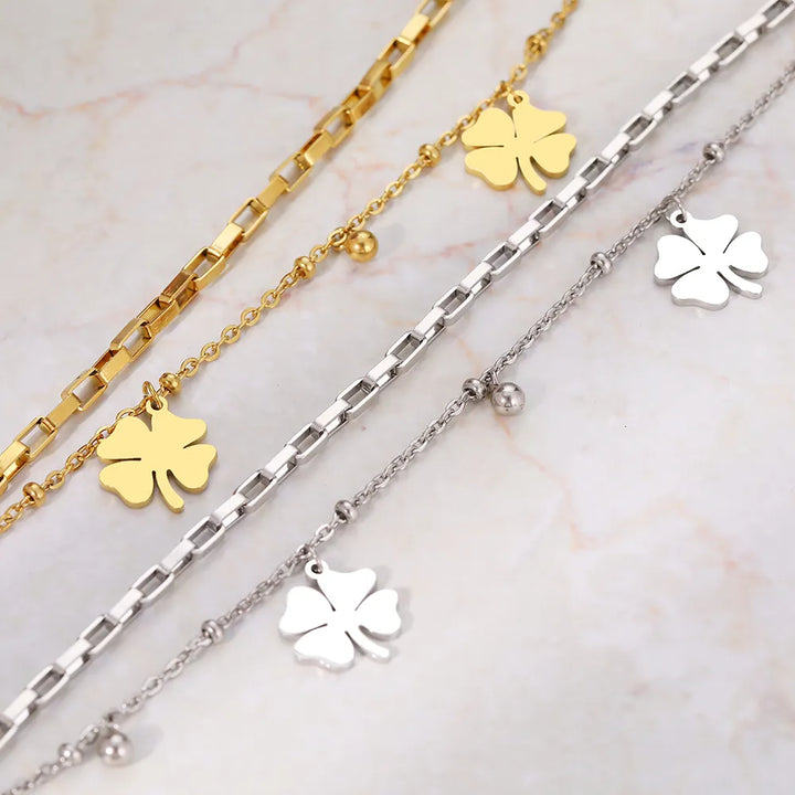 Gold Bracelet with Four-Leaf Clover Charm | Women's Lucky Jewellery-GOLD-Nora Luxe
