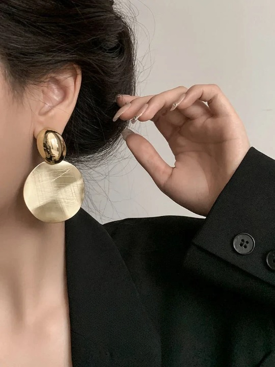 Gold Earrings with Round Pendants - Amaya