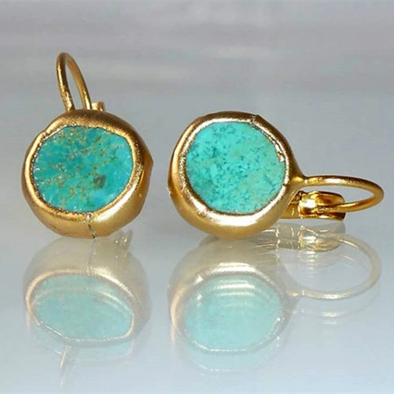 Gold Earrings with Turquoise - Sofia-Nora Luxe