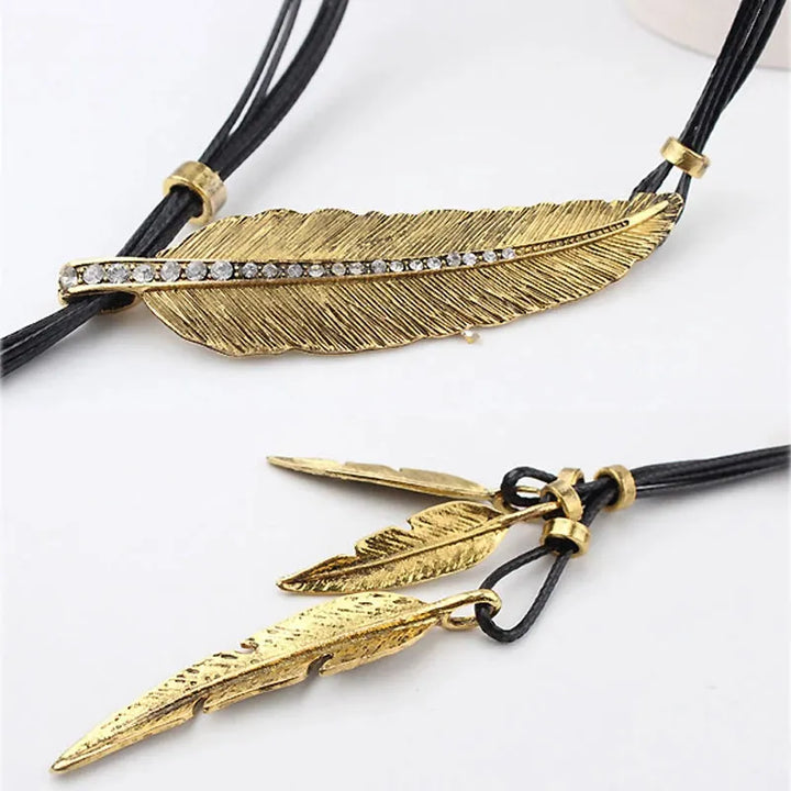 Gold Feather Necklace | Boho Style Jewellery-GOLD-BROWN-Nora Luxe
